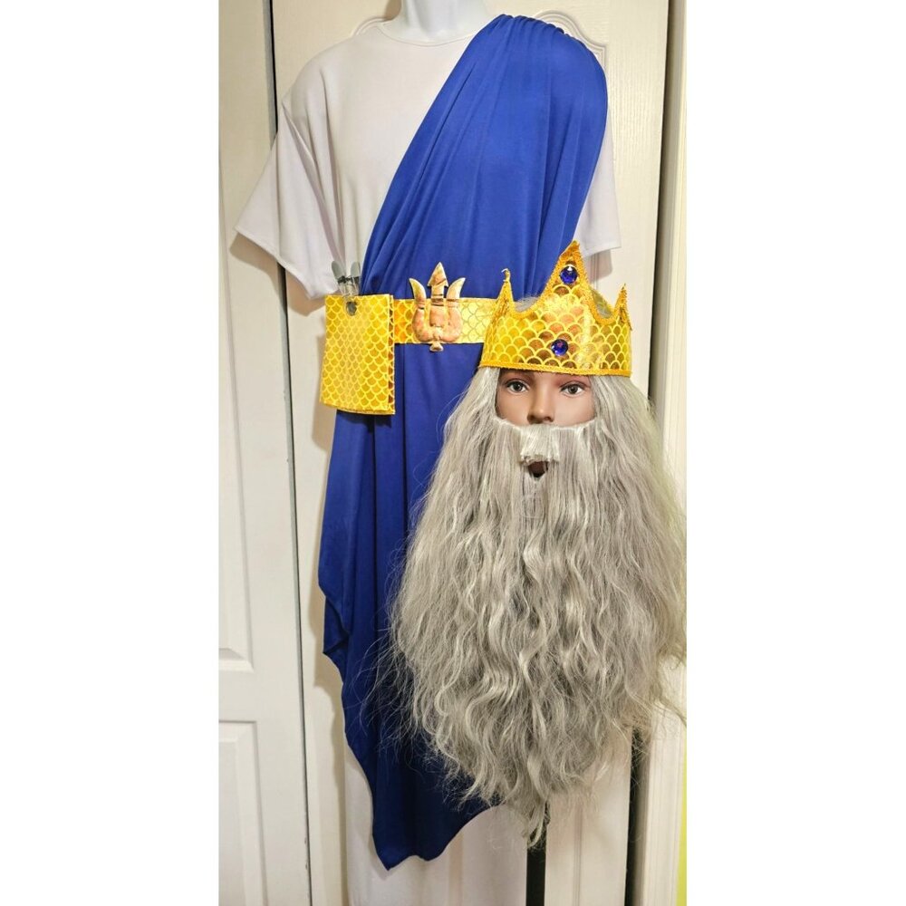 King Neptune Costume Mens Crown Robe Wig Beard Crown Poseidon God Halloween